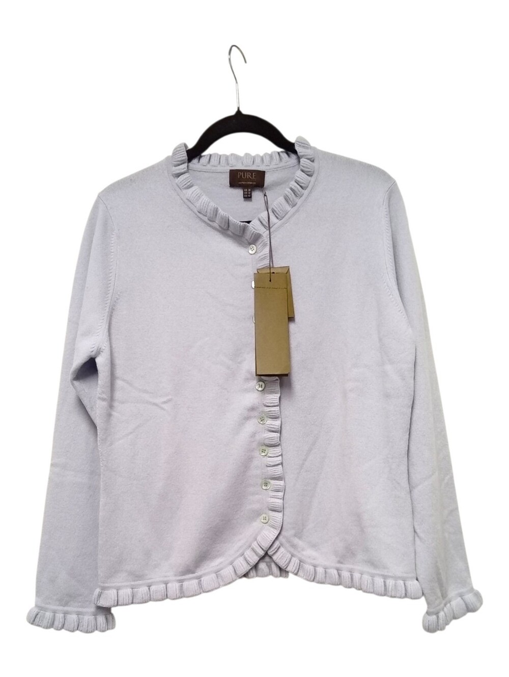 Pure Collection 100% Cashmere Ruffle Cardigan Womens US 12 Lilac NWT